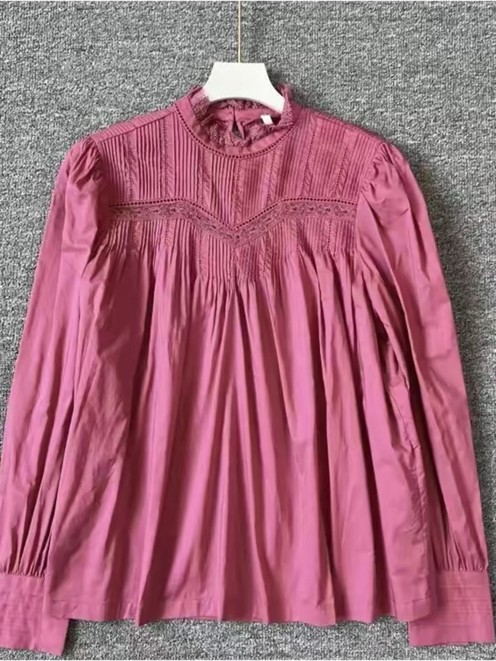 100% Cotton Victorian Style Lace Pintuck Blouse Size 38 Dusty Rose